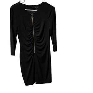 Jessica Simpson Zipper Front Lined Black Womens Long Sleeve Dress Size 6